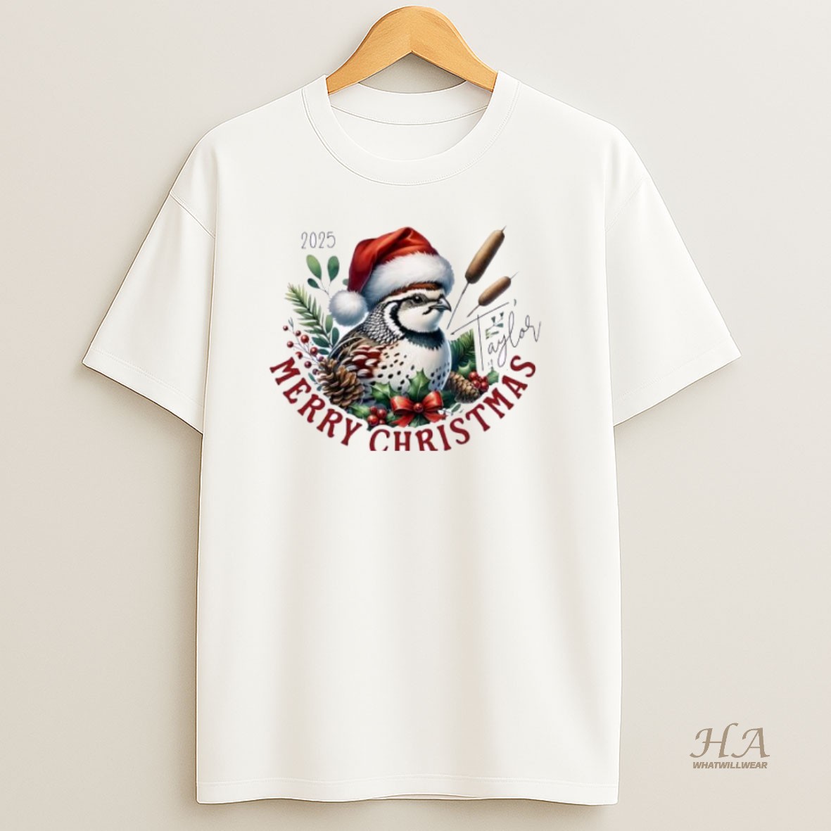 Official Quail Xmas Babys First Christmas Personalized Ornaments White T Shirt