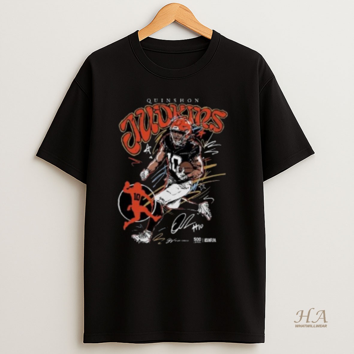 Official Quinshon Judkins Cleveland Scribble Signature Circle Black T Shirt