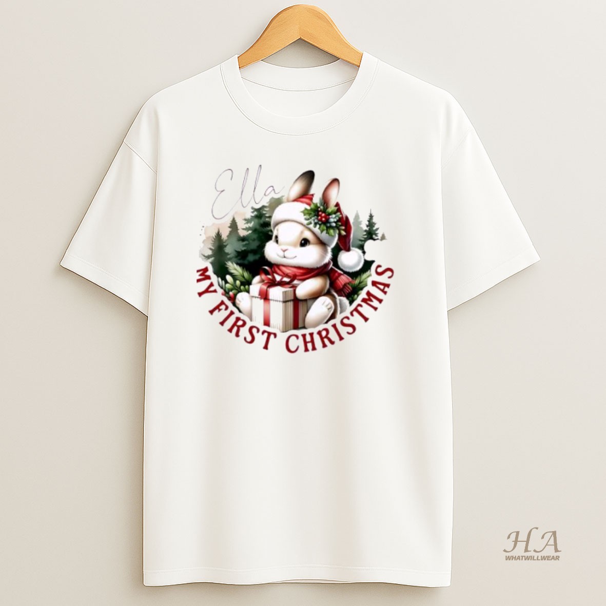 Official Rabbit Xmas Babys First Christmas Personalized Ornaments White T Shirt