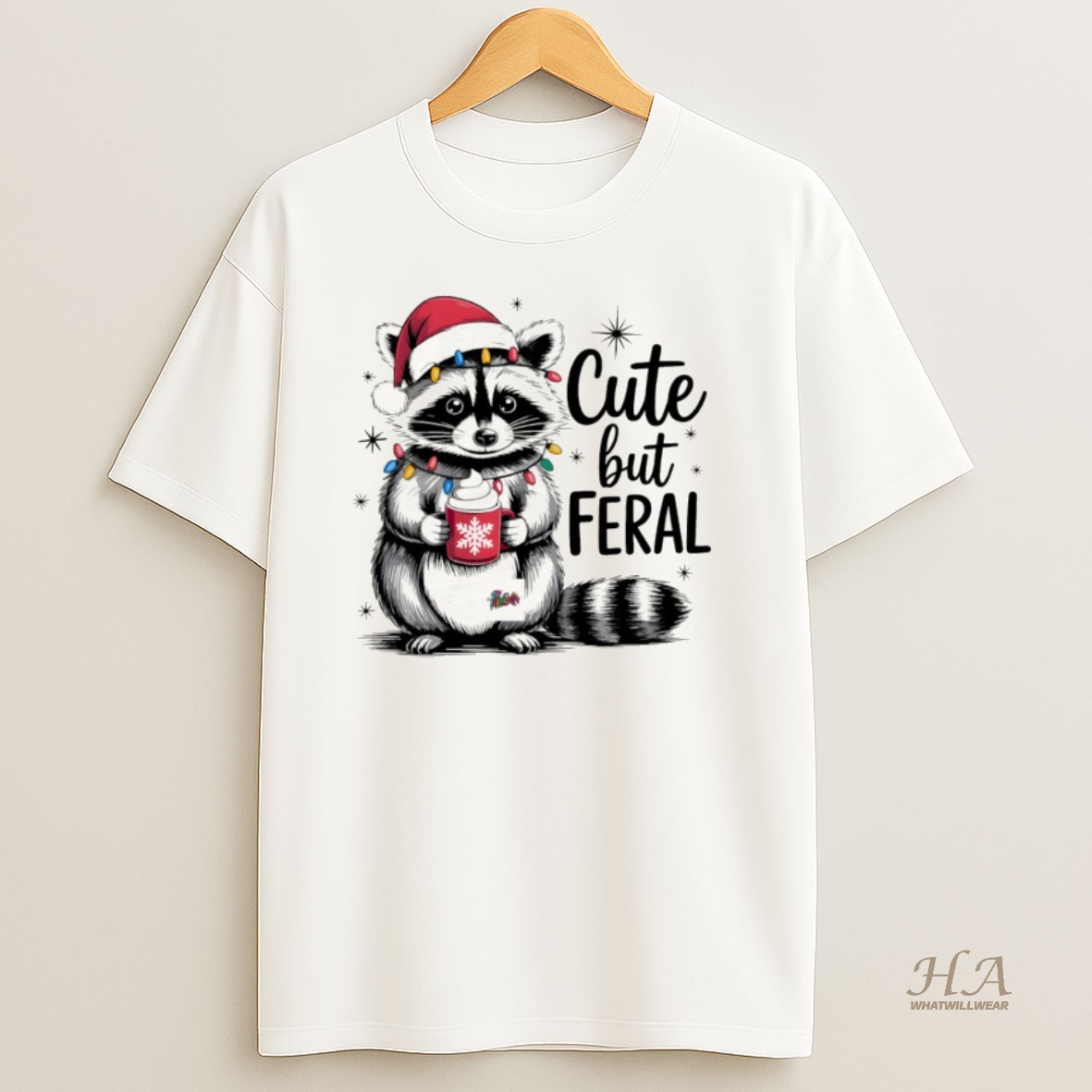 Official Raccoon Santa Hat Cute But Feral Merry Christmas T Shirt
