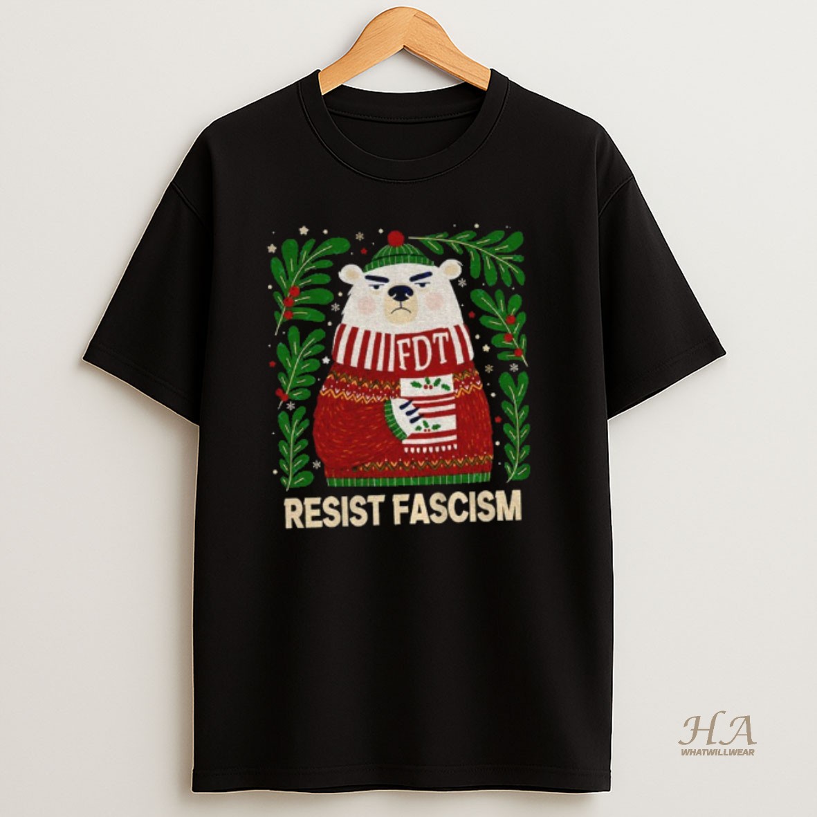 Official Resist Fascism Christmas Bear Fdt Anti Trump T Shirt