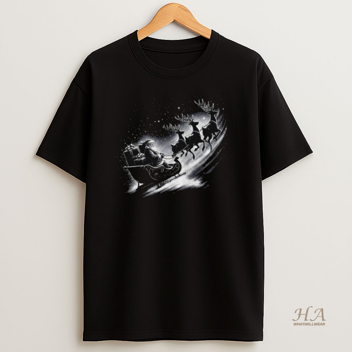 Official Retro Santa Claus Reindeer Night Sky Christmas T Shirt