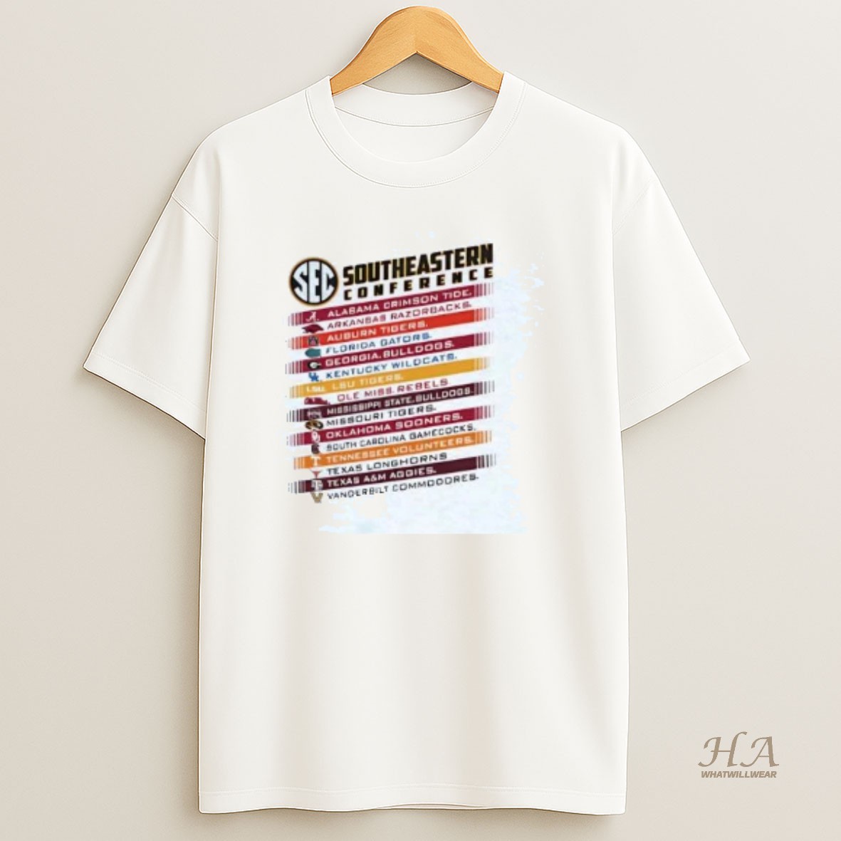 Official Sec All Teams Spelled Out Names T Shirt
