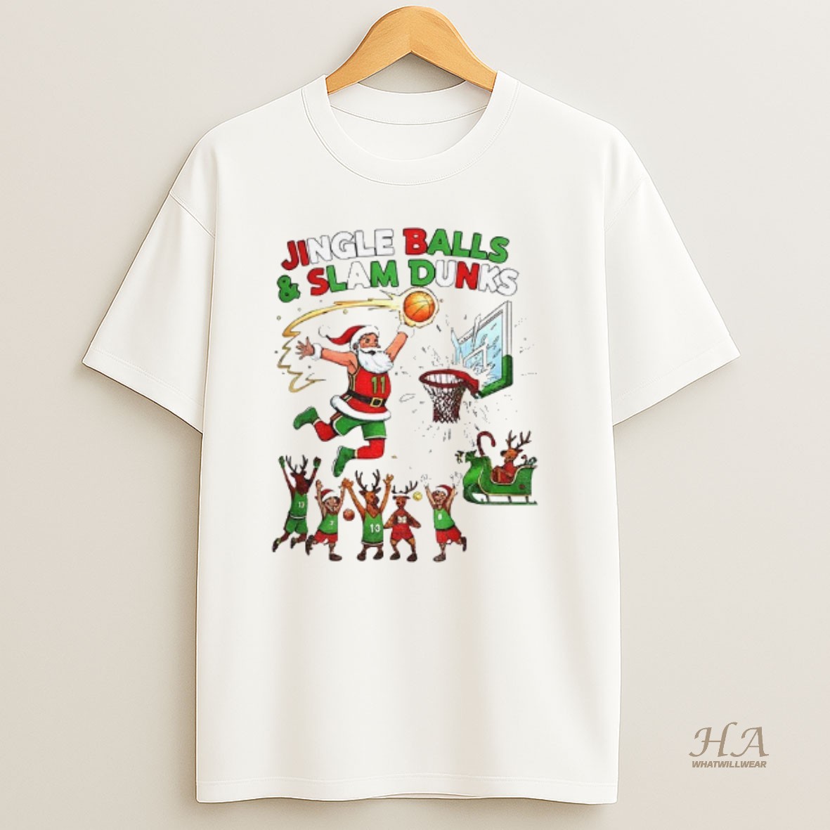 Official Santa Claus Jingle Balls And Slam Dunks Merry Christmas T Shirt