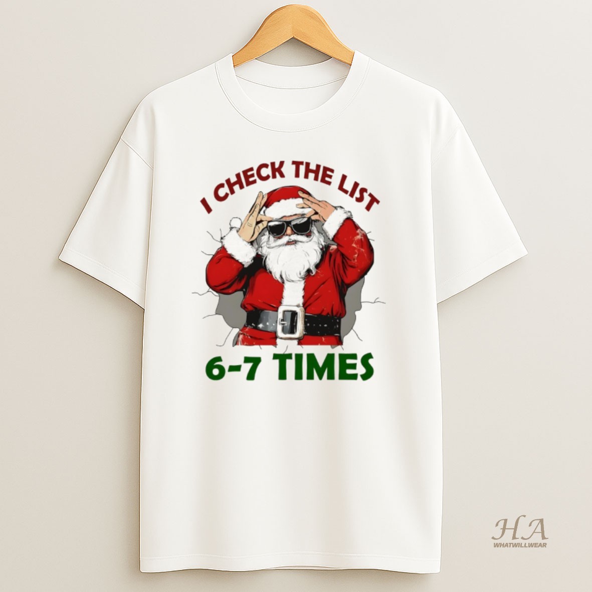 Official Santa Claus Six Seven I Check The List 6 7 Times Merry Christmas T Shirt