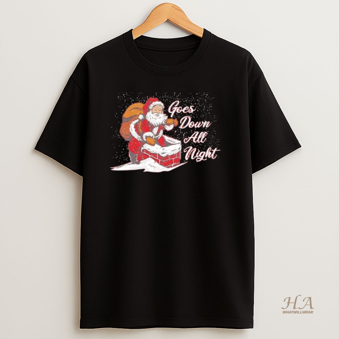 Official Santa Claus Climbing Down Chimney Goes Down All Night Christmas T Shirt