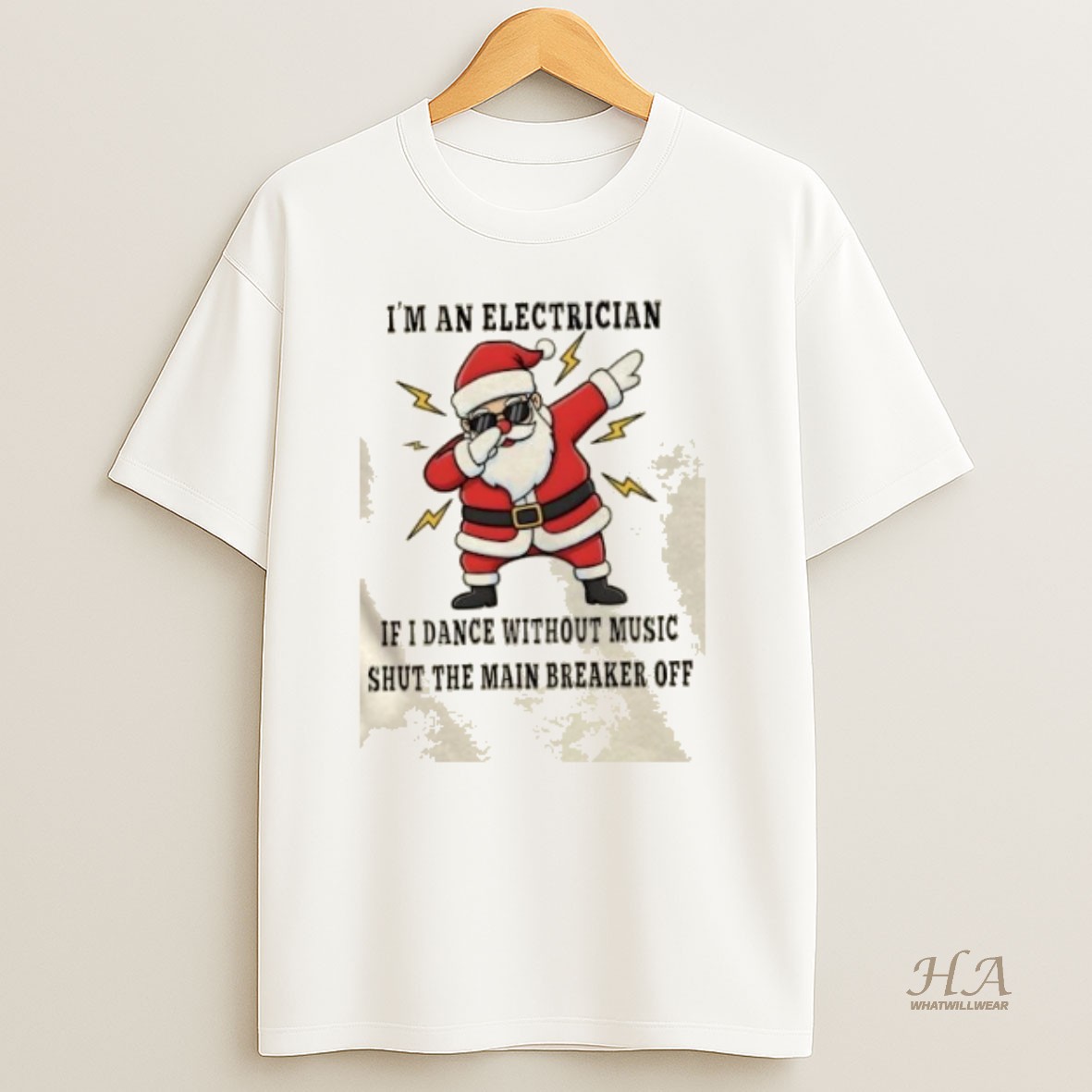Official Santa Claus Dabbing Im An Electrician If I Dance Without Music Shut The Main Breaker Off Christmas T Shirt