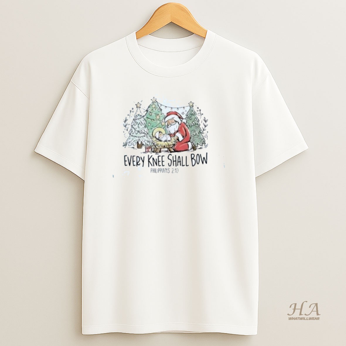 Official Santa Every Knee Shall Bow Philippians 2 10 Christmas T Shirt