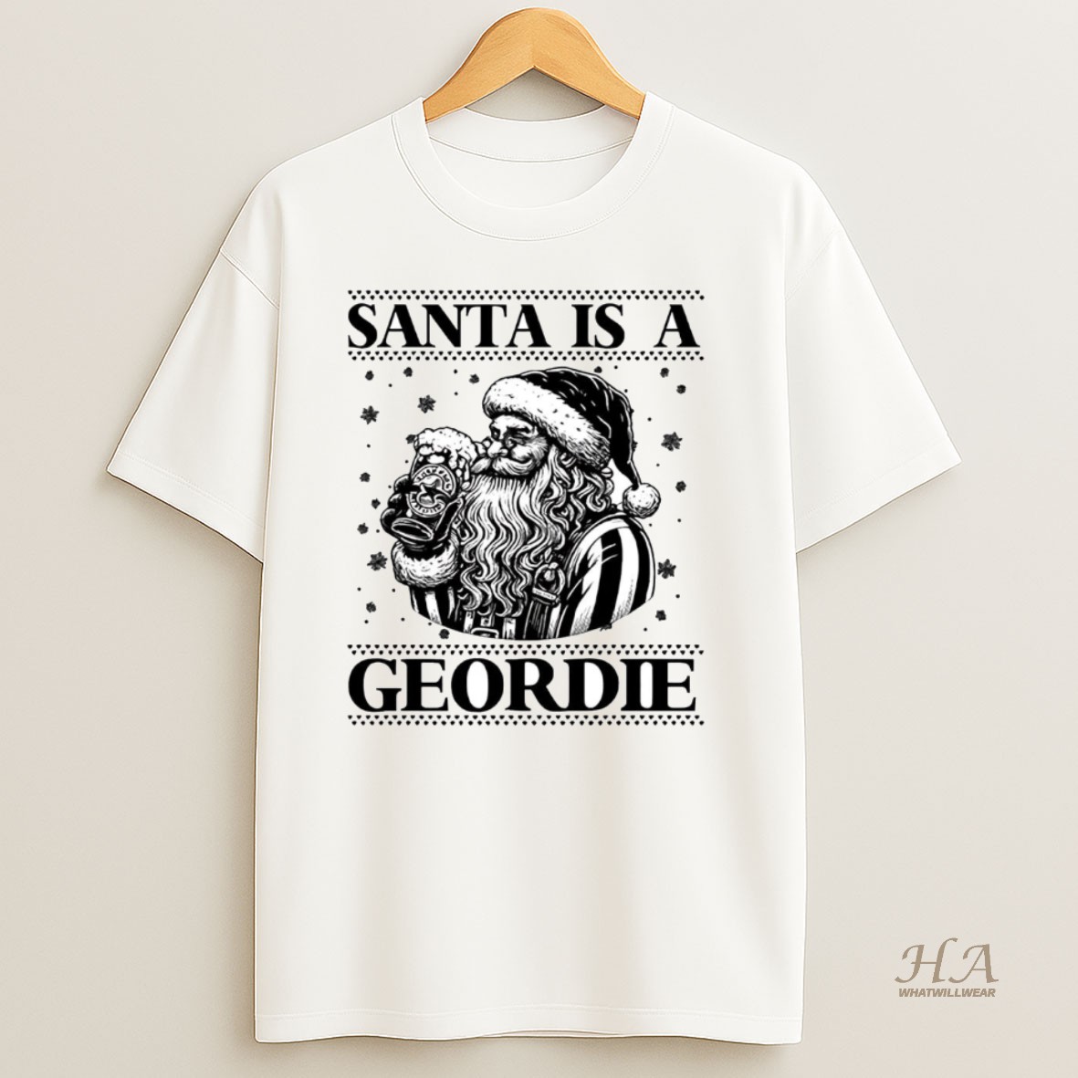 Official Santa Is A Geordie Beer Drinker Christmas T Shirt