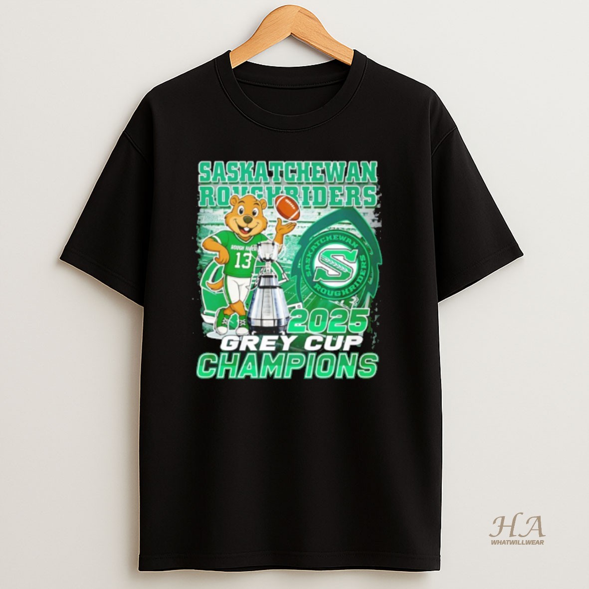 Official Saskatchewan Roughriders 2025 Grey Cup Champions Mascot T Shirt