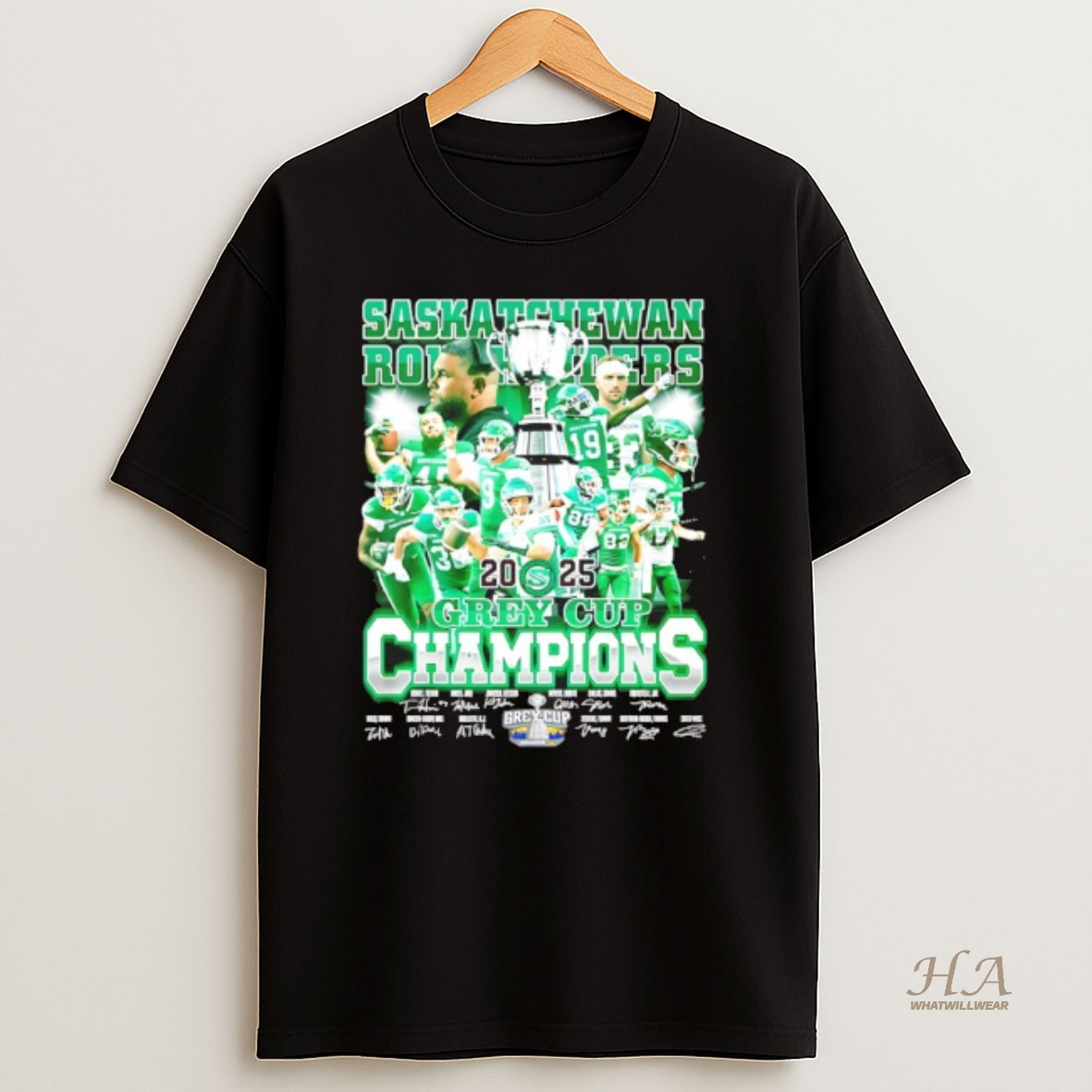 Official Saskatchewan Roughriders 2025 Grey Cup Champions Signatures T Shirt