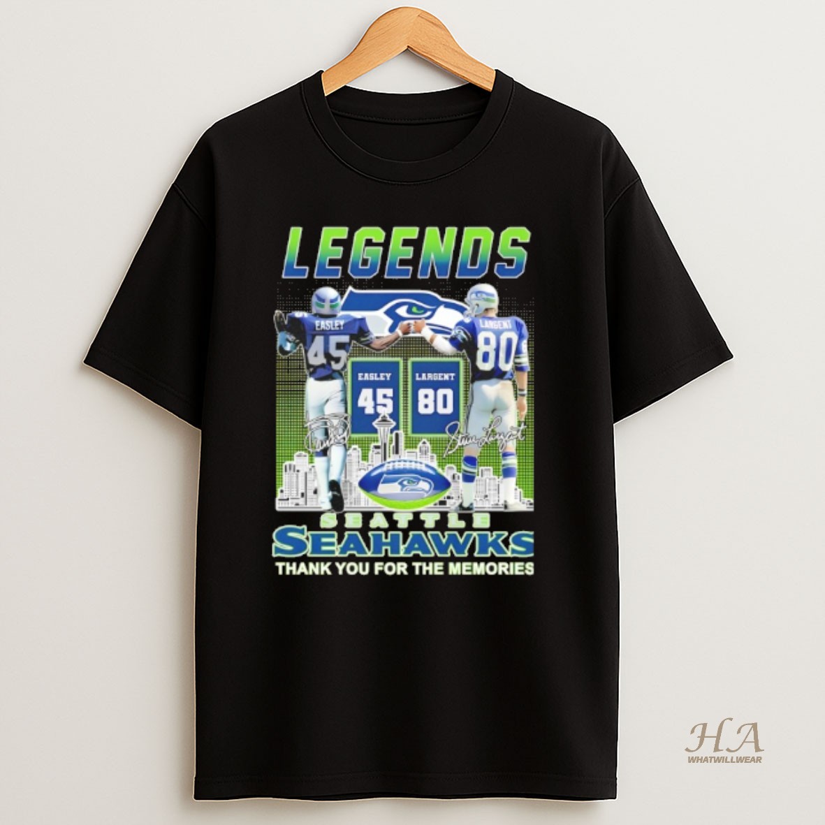 Official Seattle Seahawks Legends Easley X Largent Thank You For The Memories Skyline T Shirt