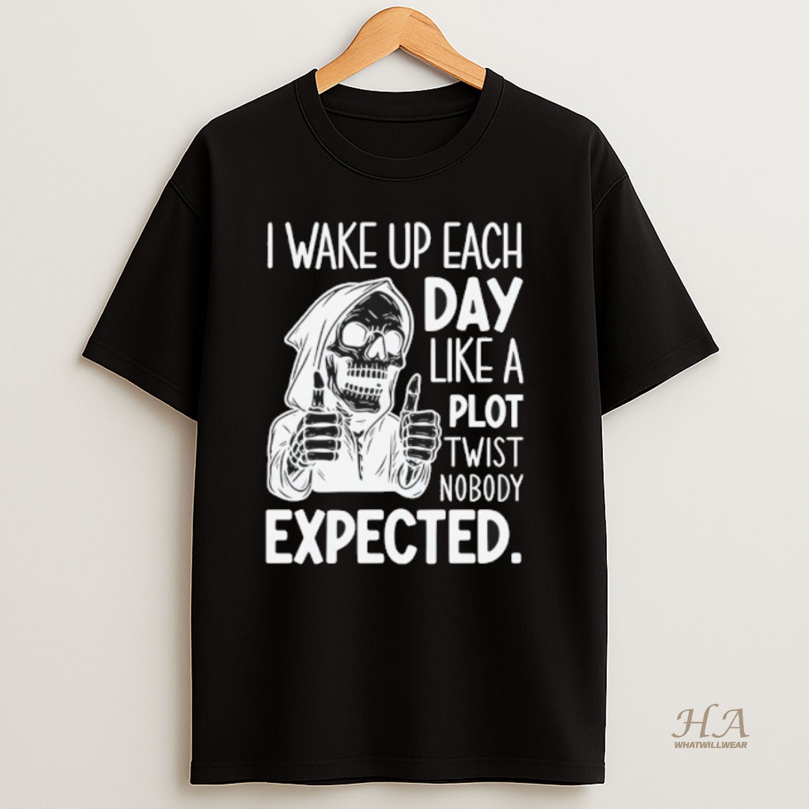 Official Skeleton I Wake Up Each Day Like A Plot Twist Nobody Expected Halloween Shirt