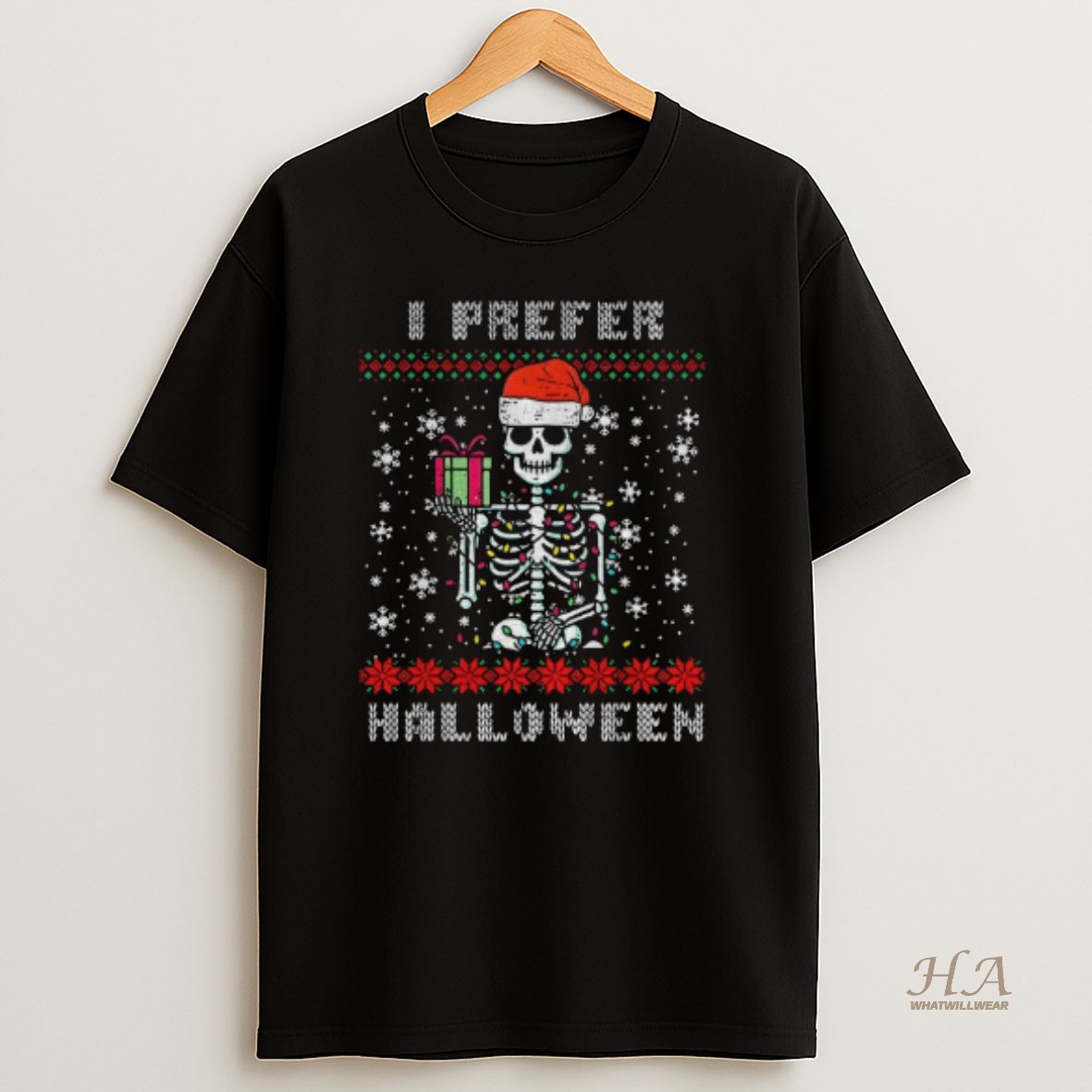 Official Skeleton Santa Hat I Prefer Merry Halloween T Shirt