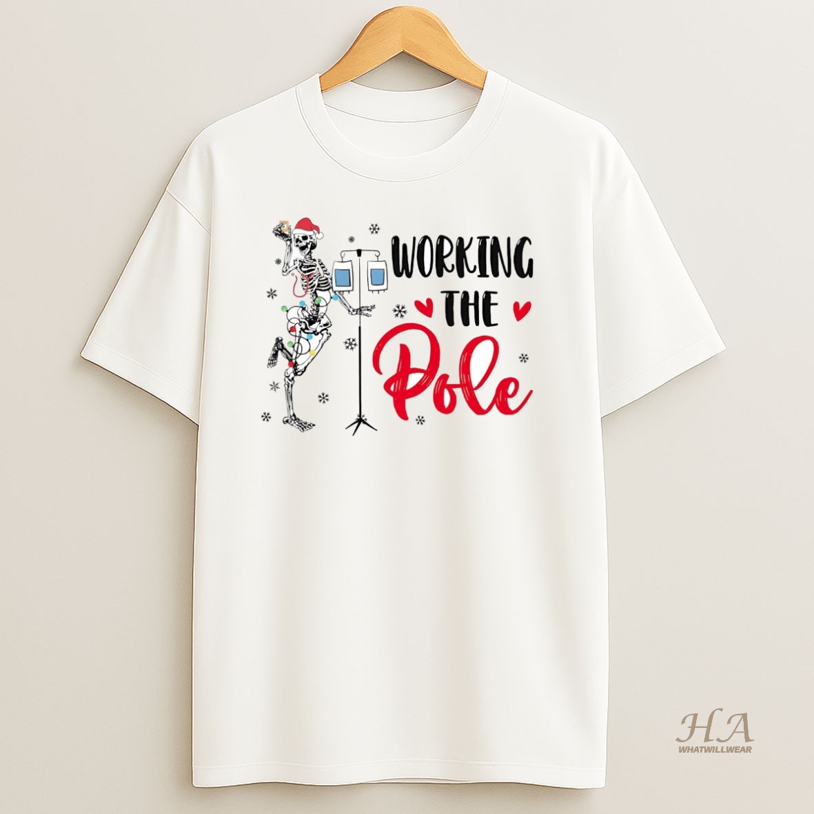 Official Skeleton Working The Pole Christmas T Shirt