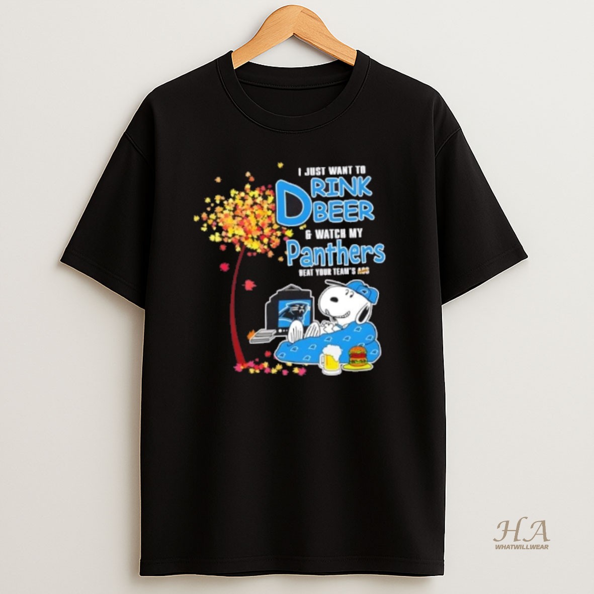 Official Snoopy I Just Want To Drink Beer And Watch My Carolina Panthers Beat Your Teams Ass T Shirt