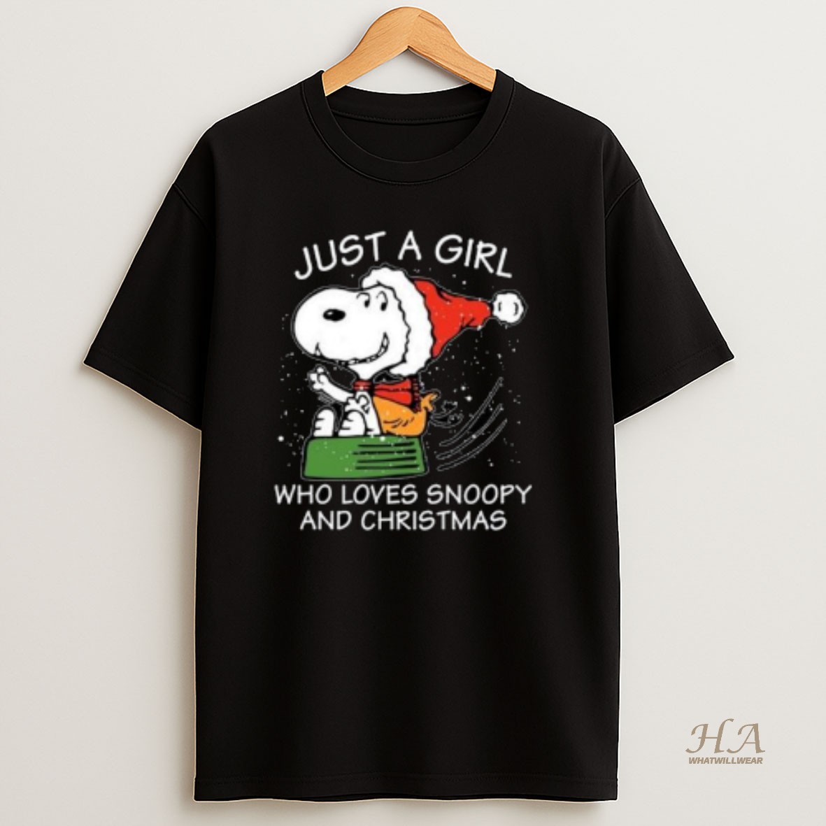 Official Snoopy Just A Girl Who Loves Snoopy And Christmas Merry Christmas 2025 Circle Black T Shirt