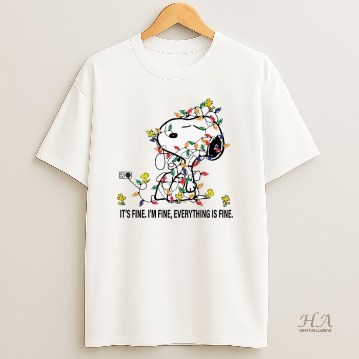 Official Snoopy Woodstock Christmas Lights Its Fine Im Fine Everything Is Fine T Shirt