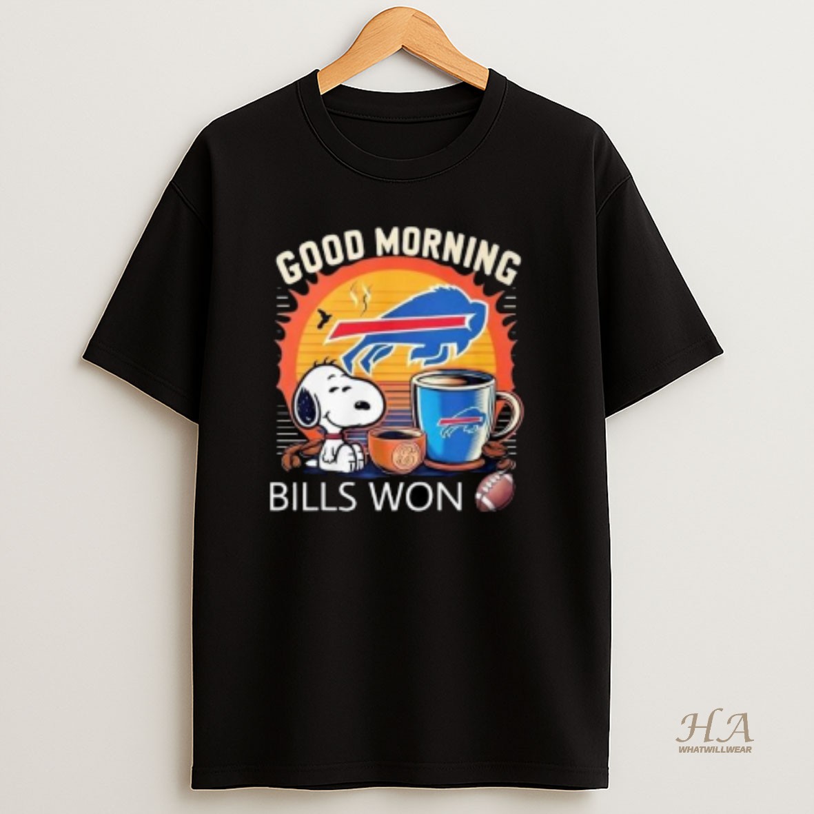 Official Snoopy X Buffalo Bills Good Morning Bills Won 2025 Circle Black T Shirt