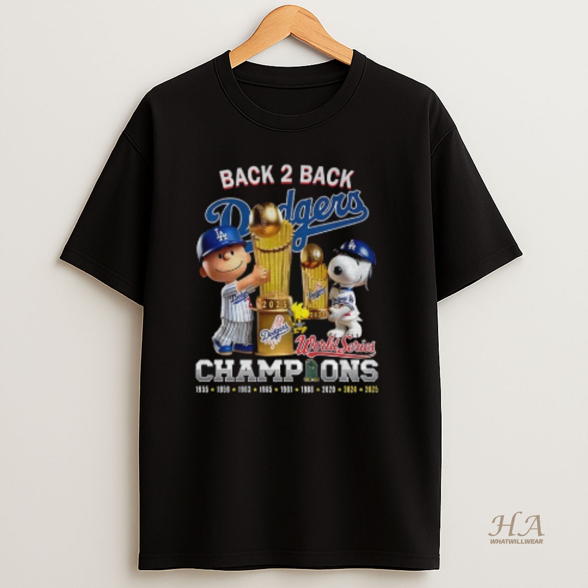 Official Snoopy And Charlie Brown Los Angeles Dodgers Back To Back World Series Champions 1955 2025 T Shirt