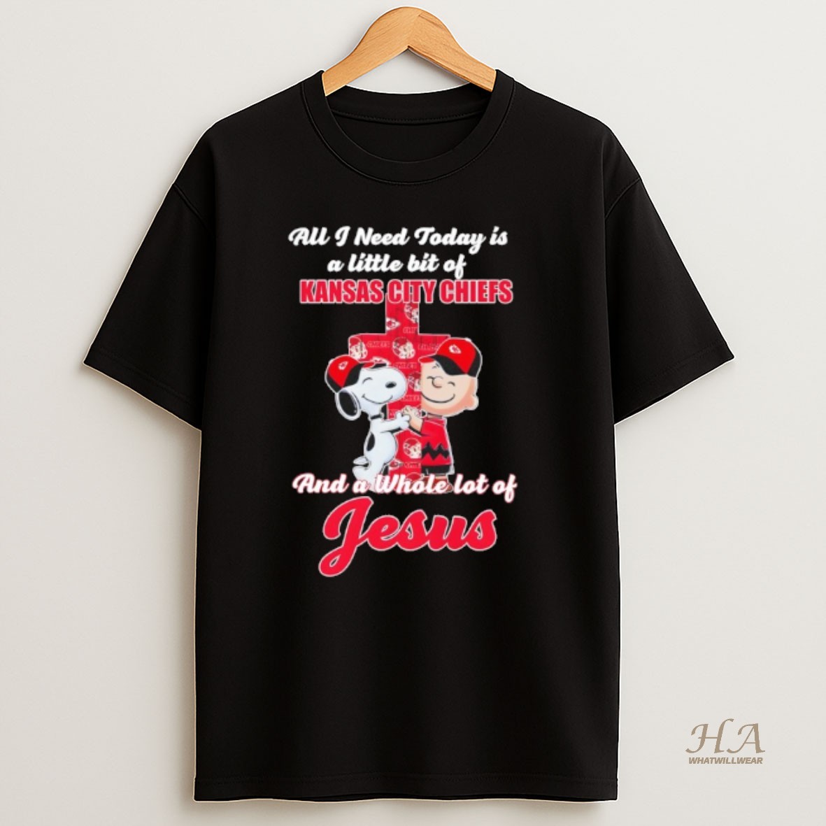Official Snoopy And Charlie Brown Hug Cross A Little Bit Of Kansas City Chiefs And A Whole Lot Of Jesus T Shirt
