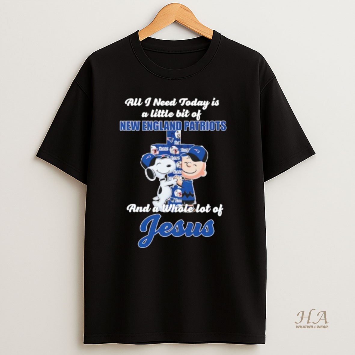 Official Snoopy And Charlie Brown Hug Cross A Little Bit Of New England Patriots And A Whole Lot Of Jesus T Shirt