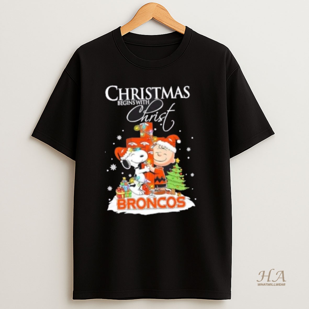 Official Snoopy And Charlie Brown X Denver Broncos Christmas Begins With Christ T Shirt