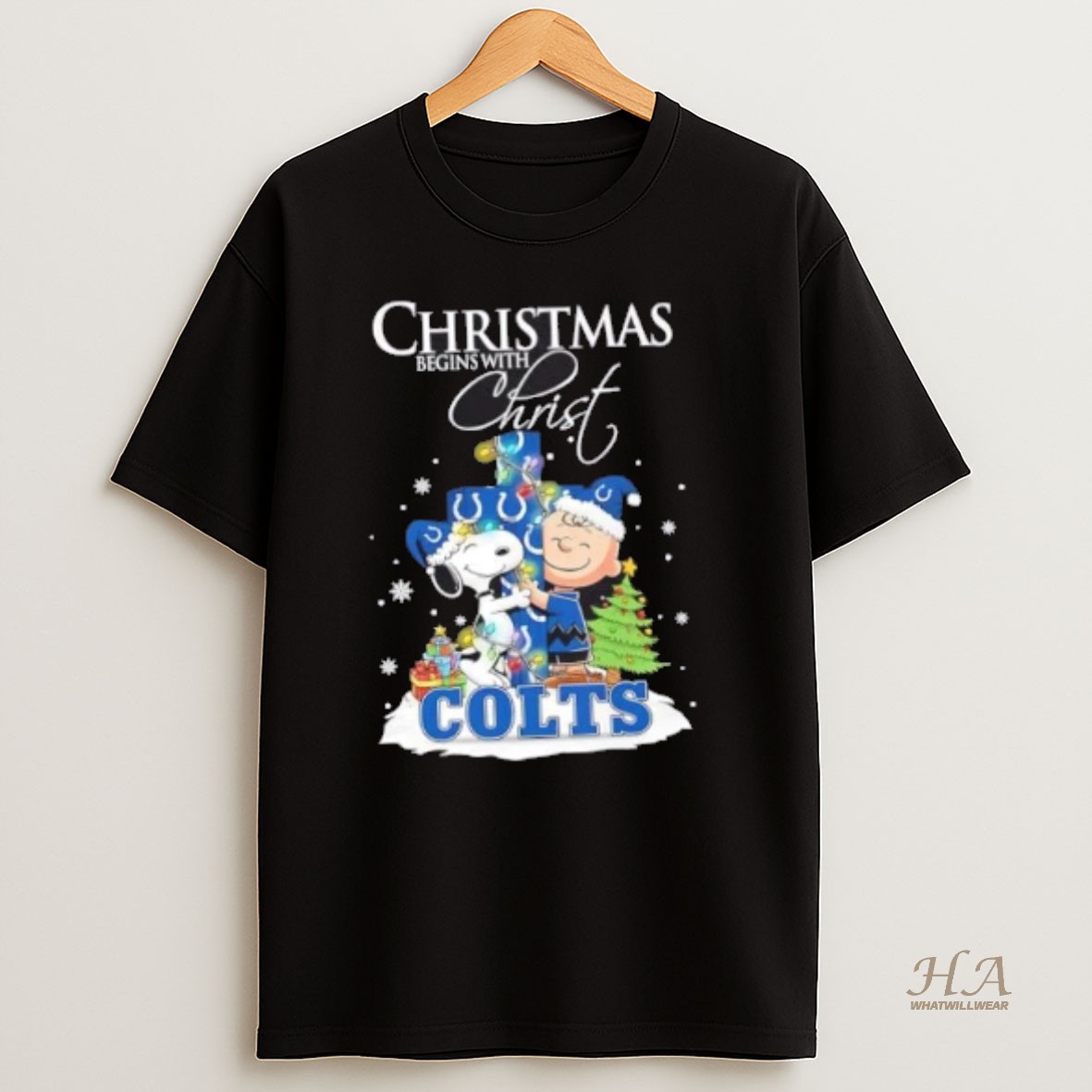 Official Snoopy And Charlie Brown X Indianapolis Cotls Christmas Begins With Christ T Shirt