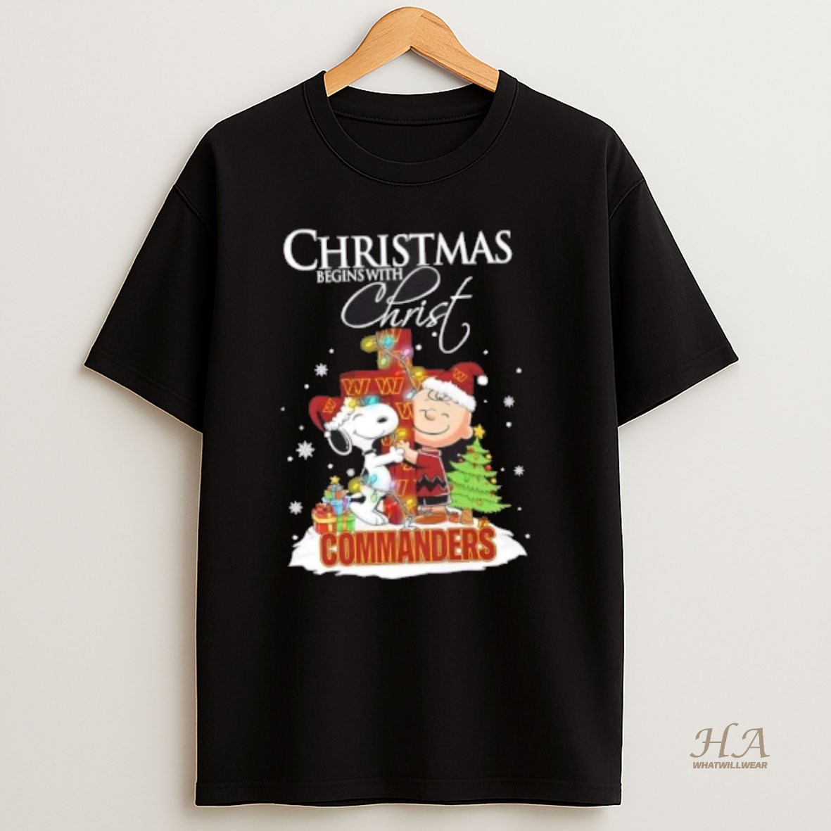 Official Snoopy And Charlie Brown X Washington Commanders Christmas Begins With Christ T Shirt