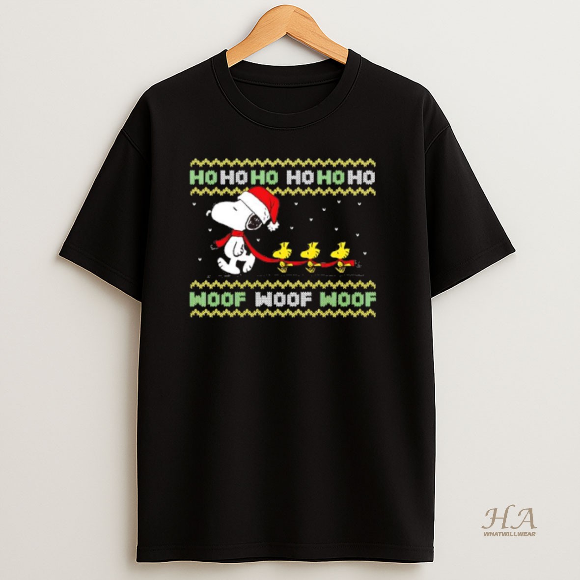 Official Snoopy And Woodstock Christmas Ho Ho Ho Woof Woof Woof T Shirt
