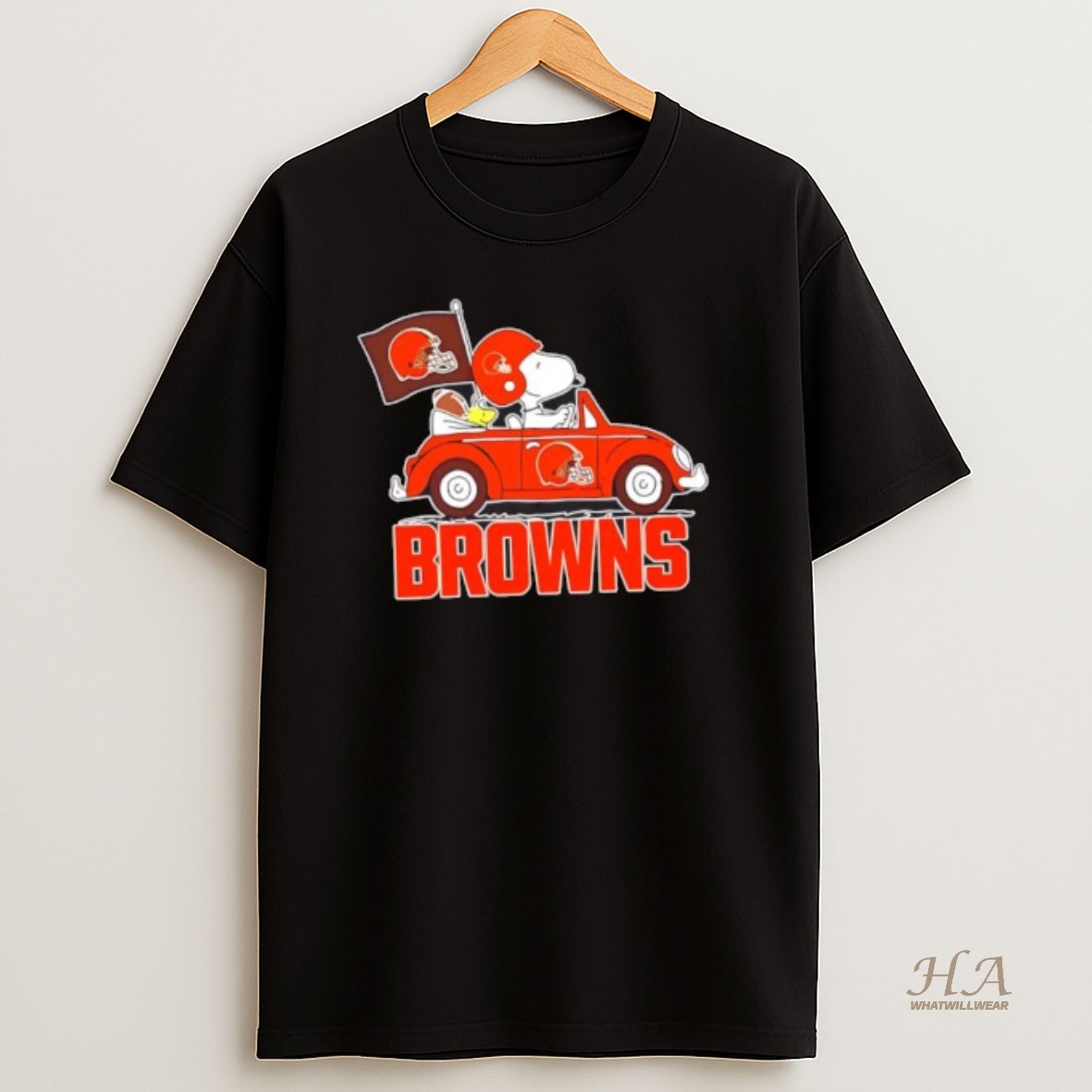 Official Snoopy And Woodstock Driving Car Cleveland Browns Football Shirt