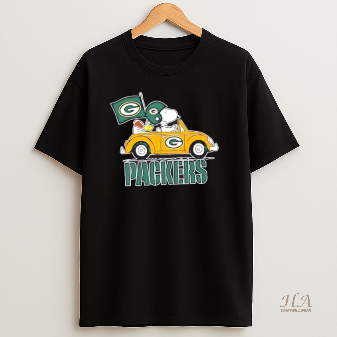 Official Snoopy And Woodstock Driving Car Green Bay Packers Football Shirt
