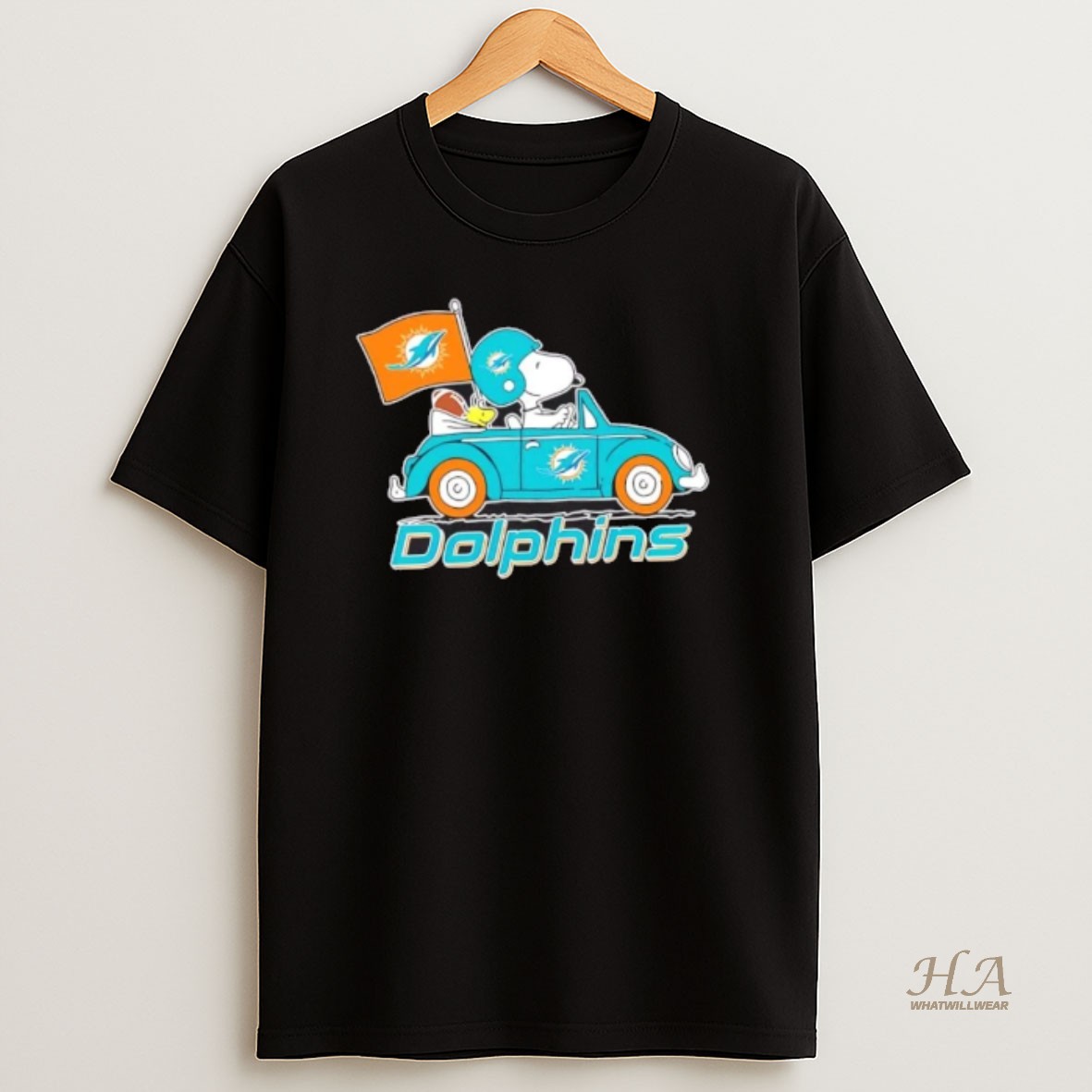 Official Snoopy And Woodstock Driving Car Miami Dolphins Football Shirt
