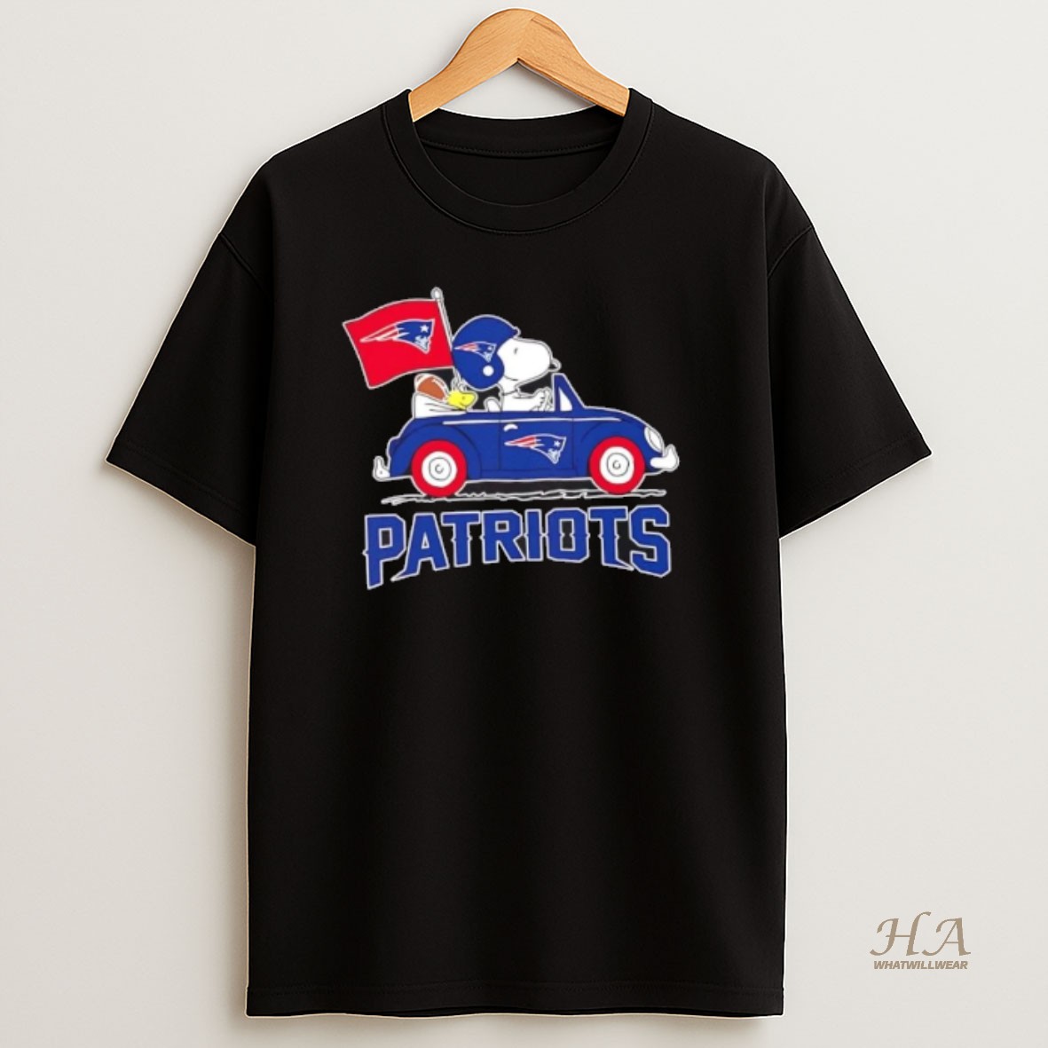 Official Snoopy And Woodstock Driving Car New England Patriot Football Shirt