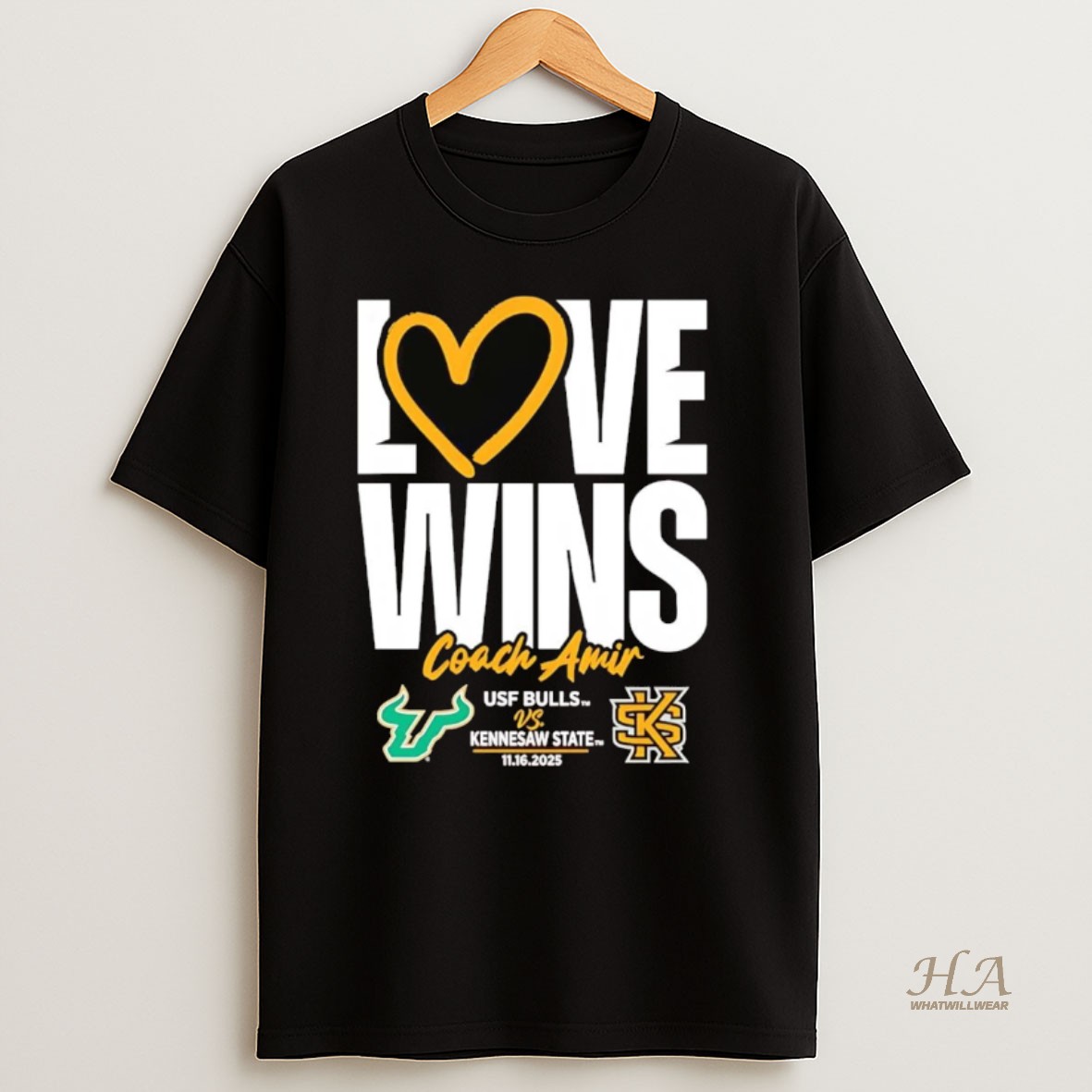 Official South Florida Bulls Vs Kennesaw State Owls Love Wins Coach Amir 2025 T Shirt