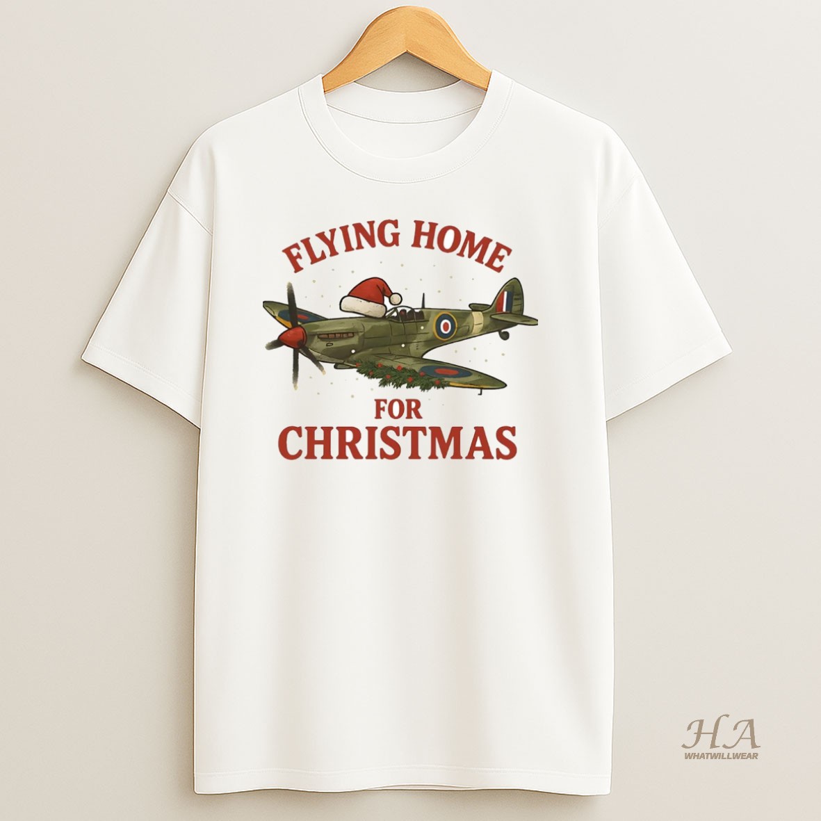 Official Spitfire Flying Home For Christmas T Shirt