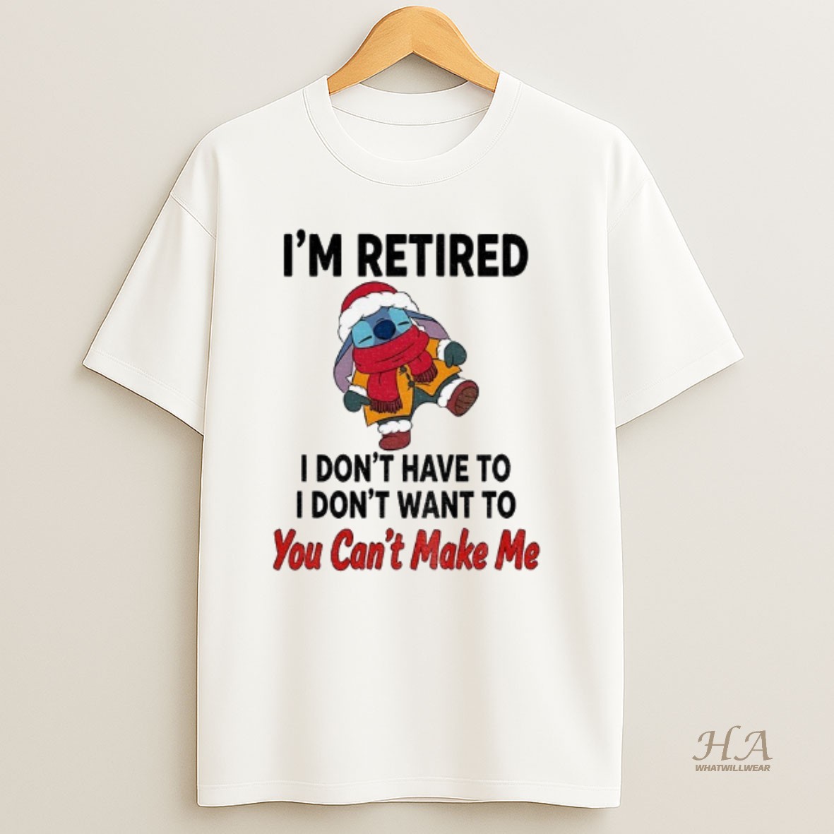 Official Stitch Santa Im Retired I Dont Have To I Dont Want To You Cant Make Me Christmas T Shirt