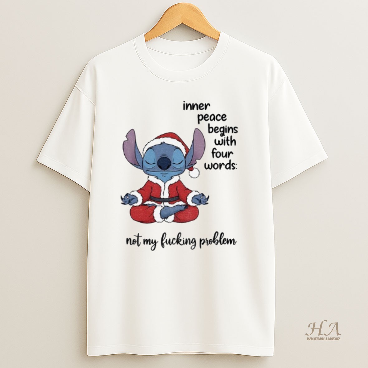 Official Stitch Santa Inner Peace Begins With Four Words Not My Fucking Problem Christmas T Shirt