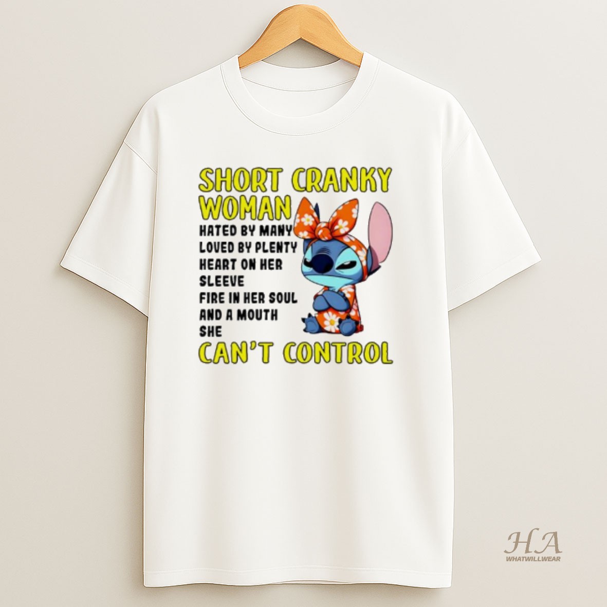 Official Stitch Short Cranky Woman Cant Control T Shirt