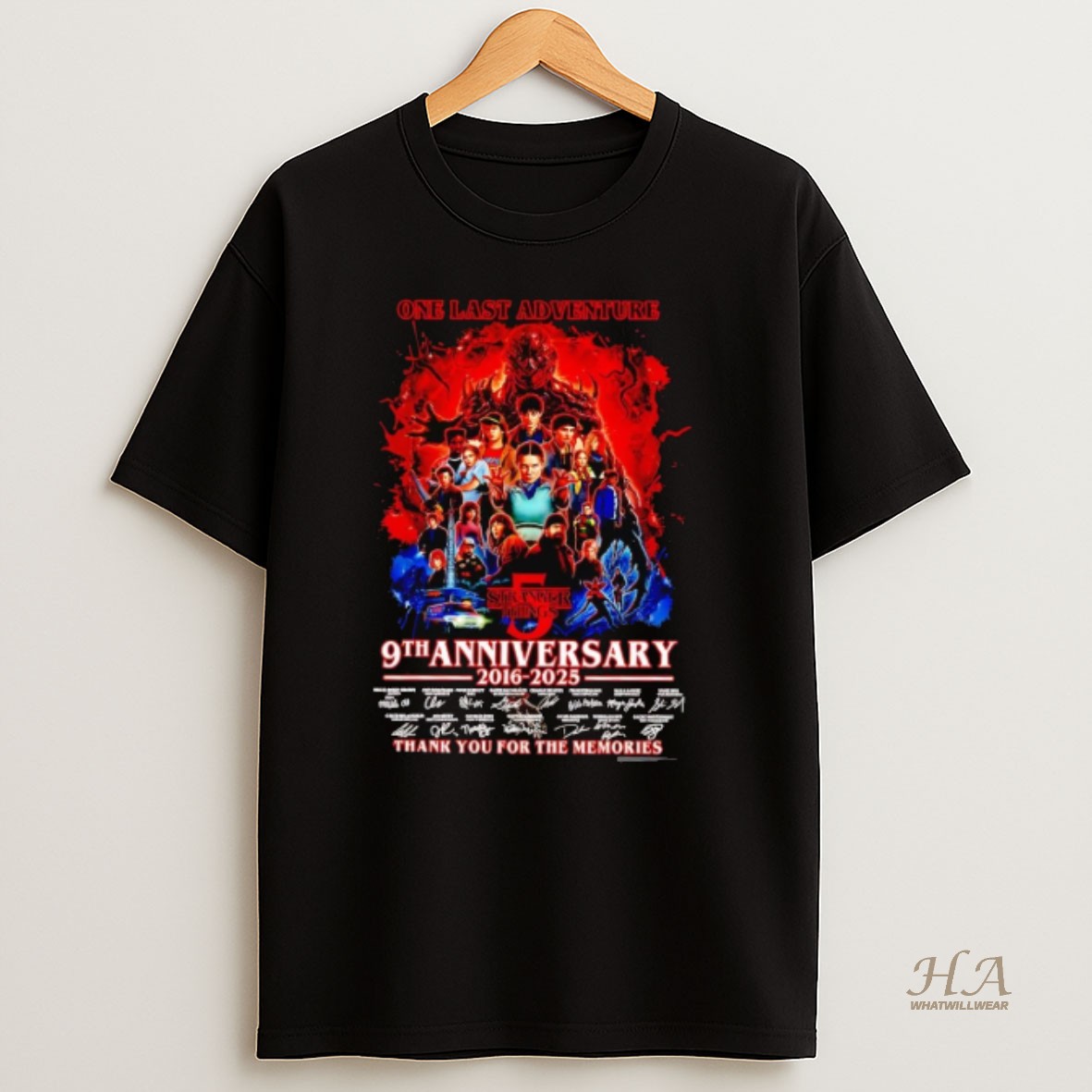 Official Stranger Things 9th Anniversary 2016 2025 One Last Adventure T Shirt