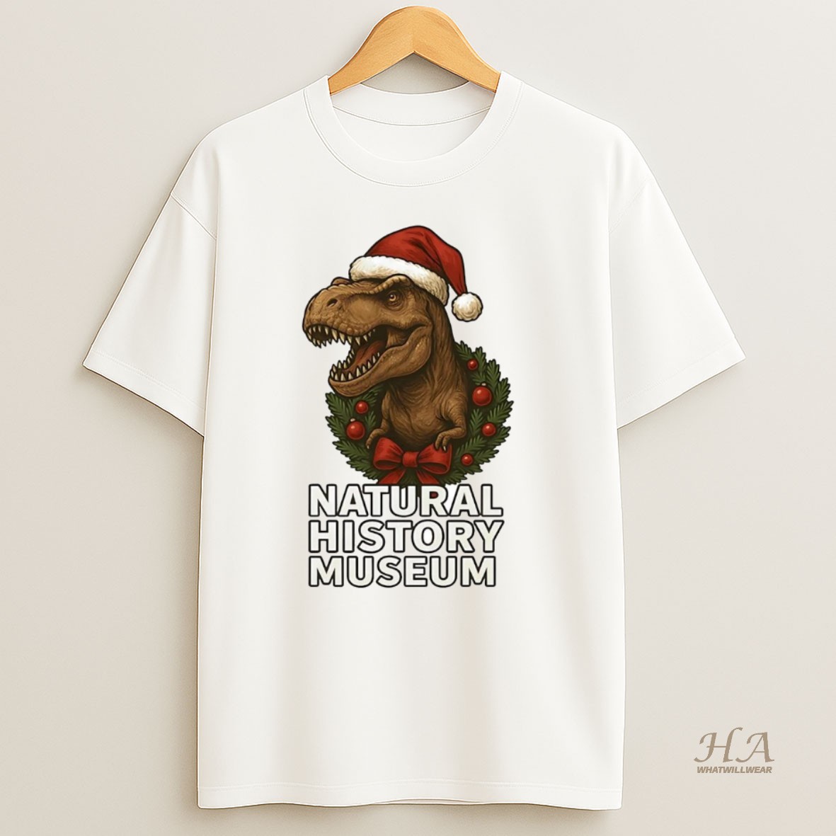 Official T Rex Natural History Museum Christmas T Shirt