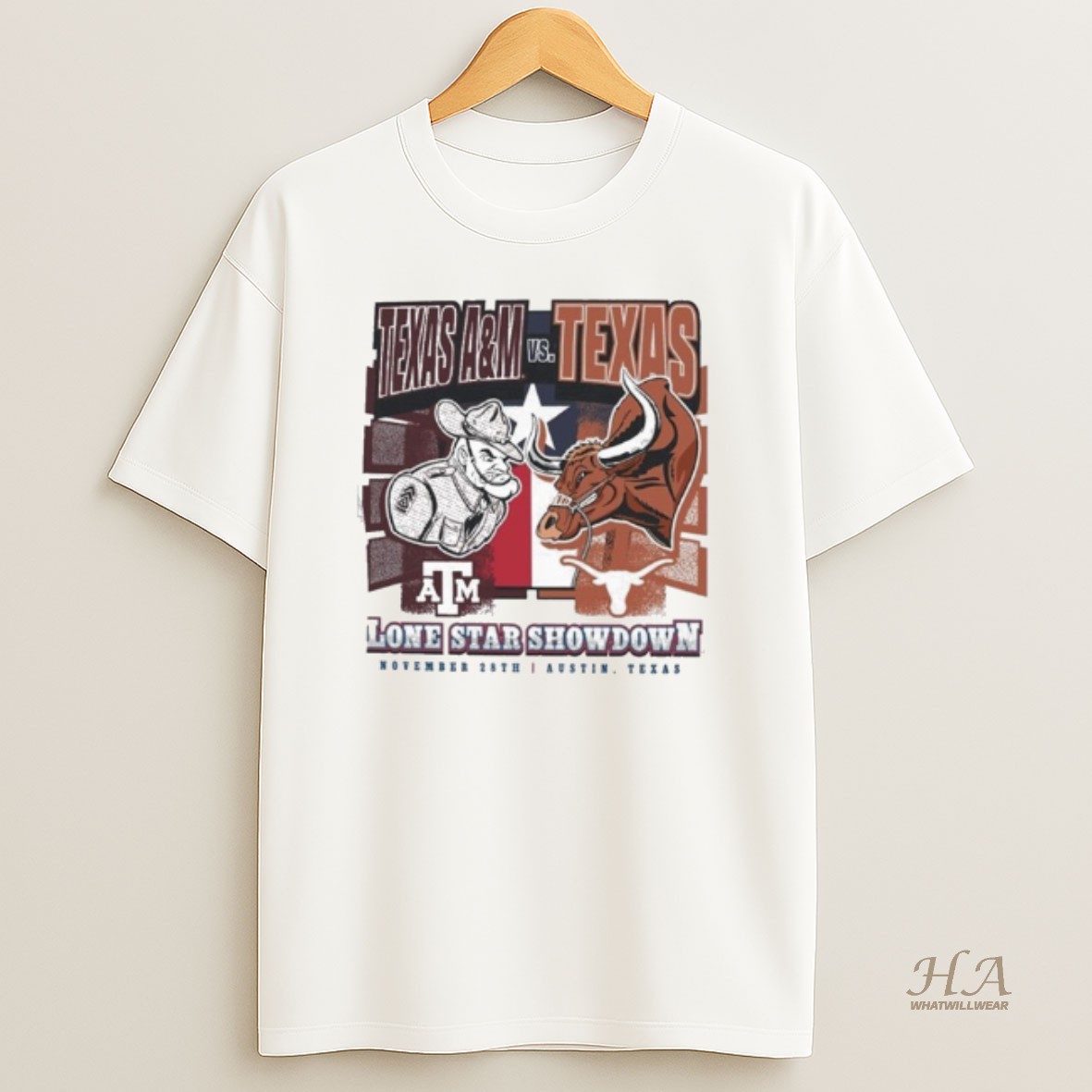 Official Texas Am Aggies Vs Texas Longhorns Lone Star Showdown Battle Mascot T Shirt