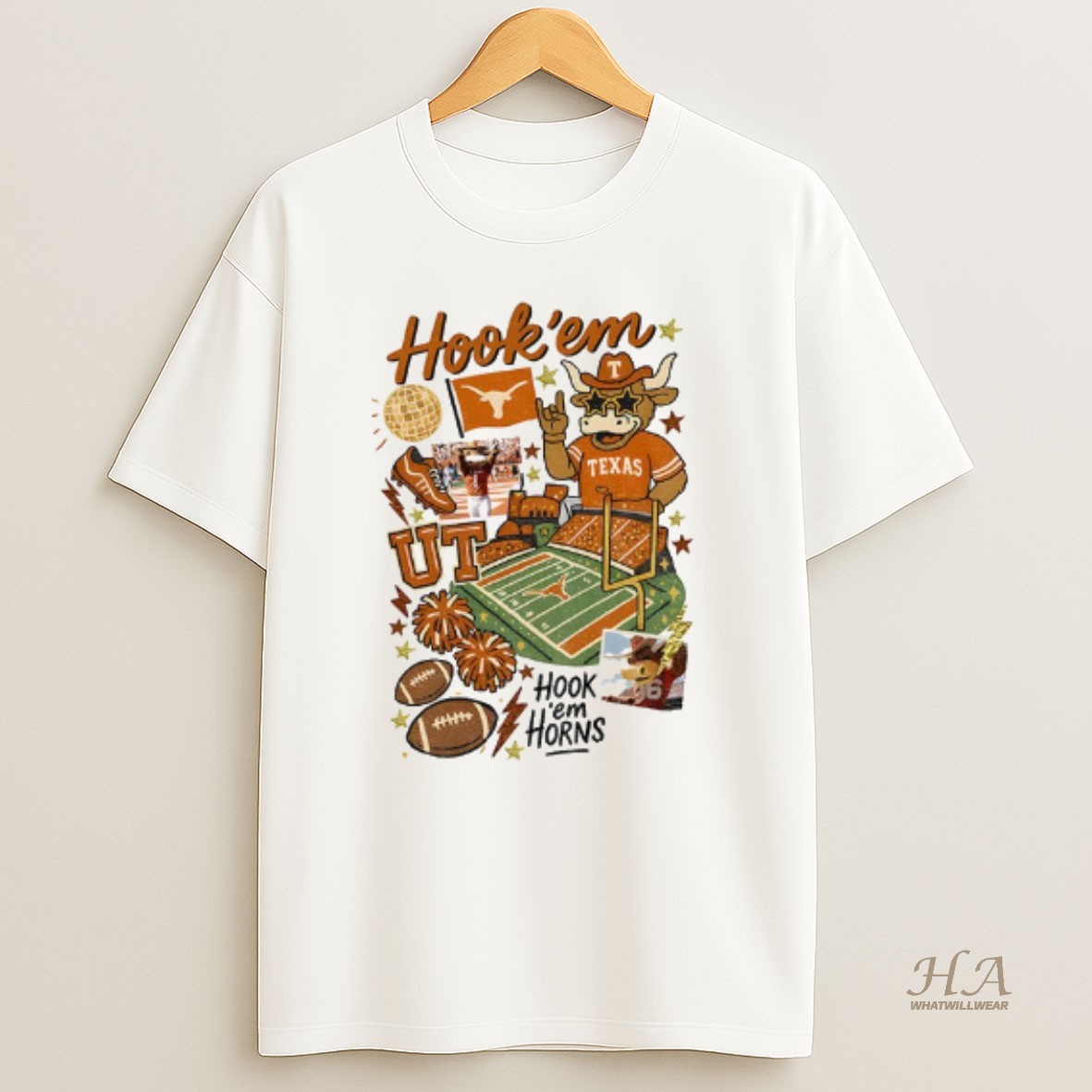 Official Texas Longhorns Mascot Hook Em Horns Football Nfl Vintage T Shirt