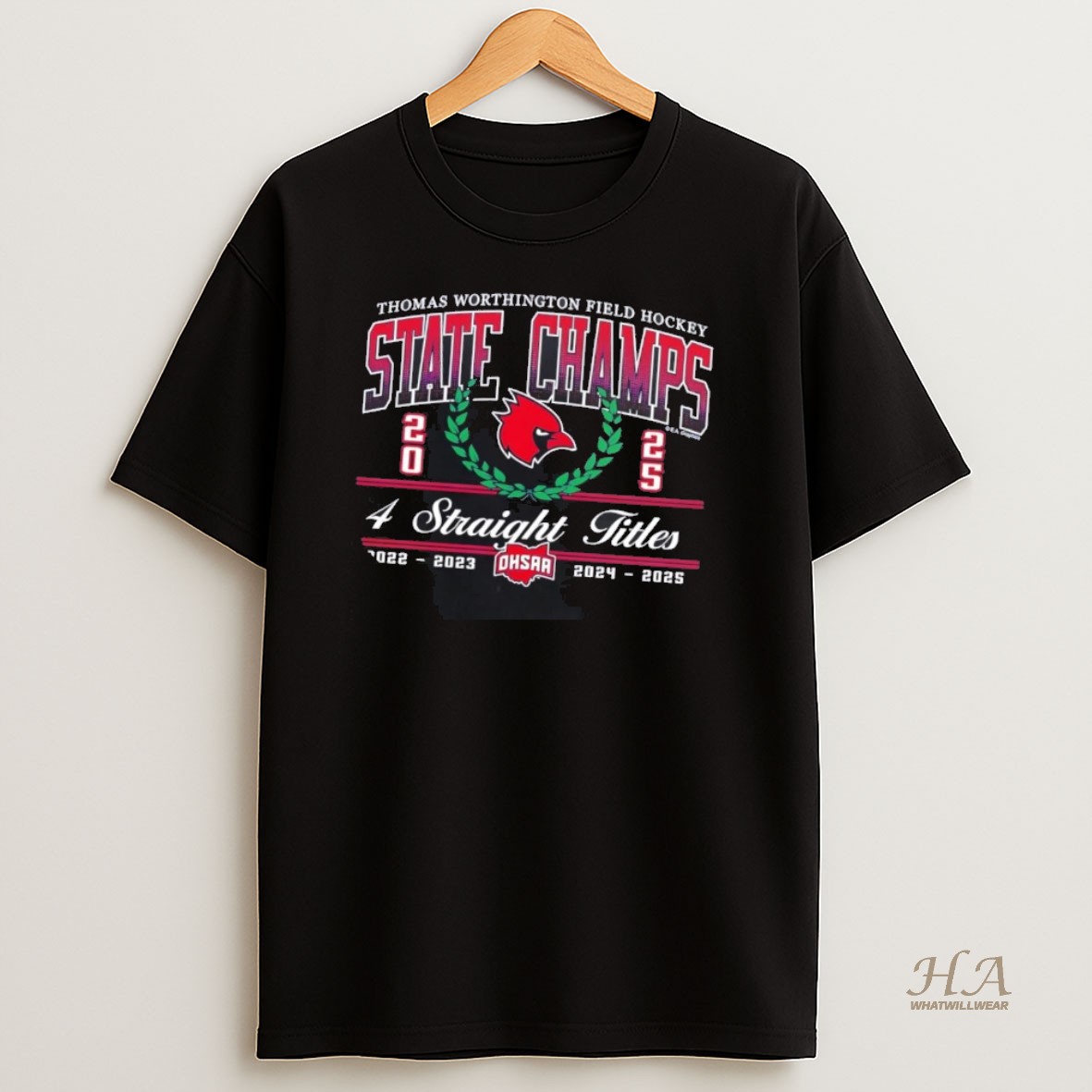 Official Thomas Worthington Field Hockey State Champs 4 Straight Titles T Shirt