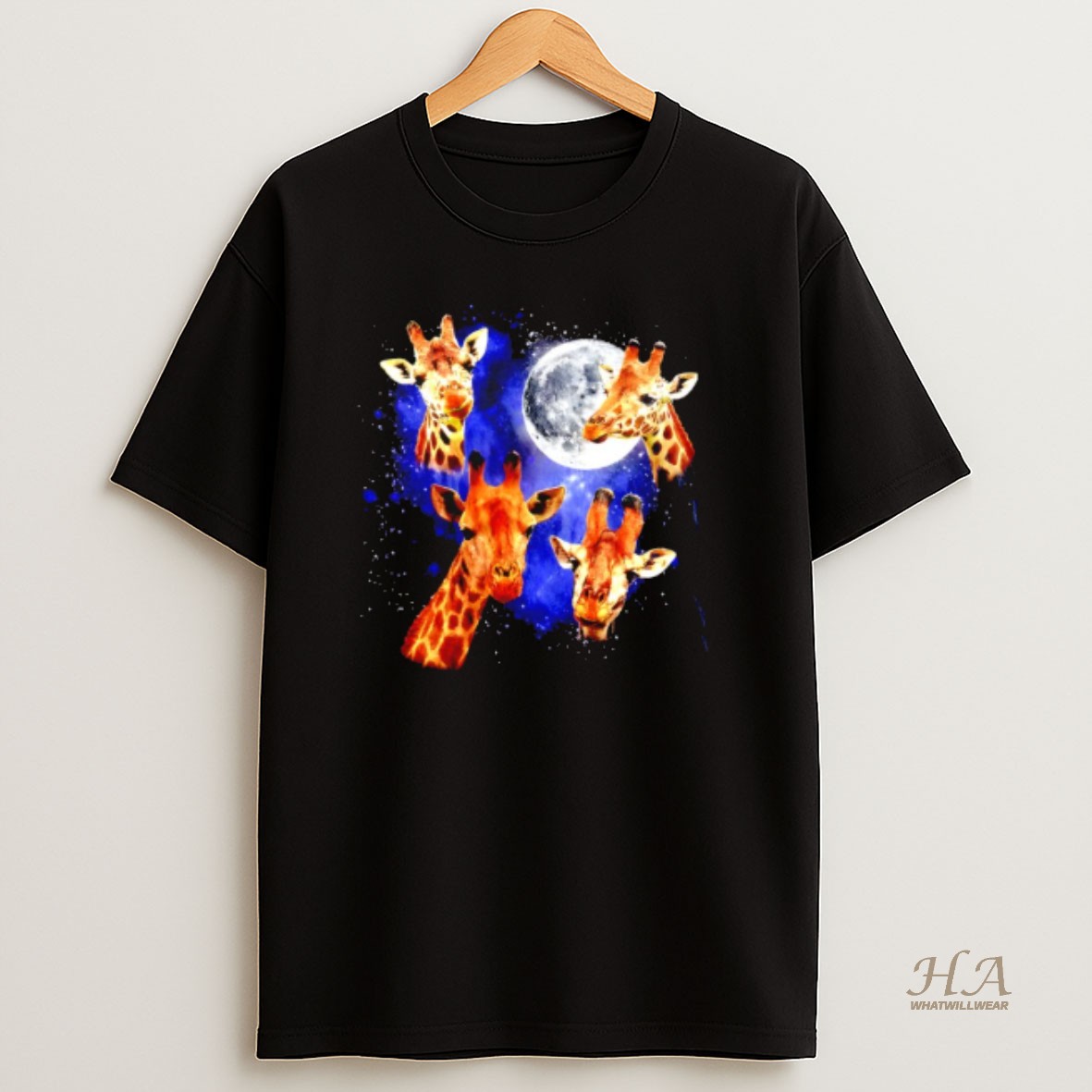 Official Three Giraffe Retro Graphic Moon T Shirt