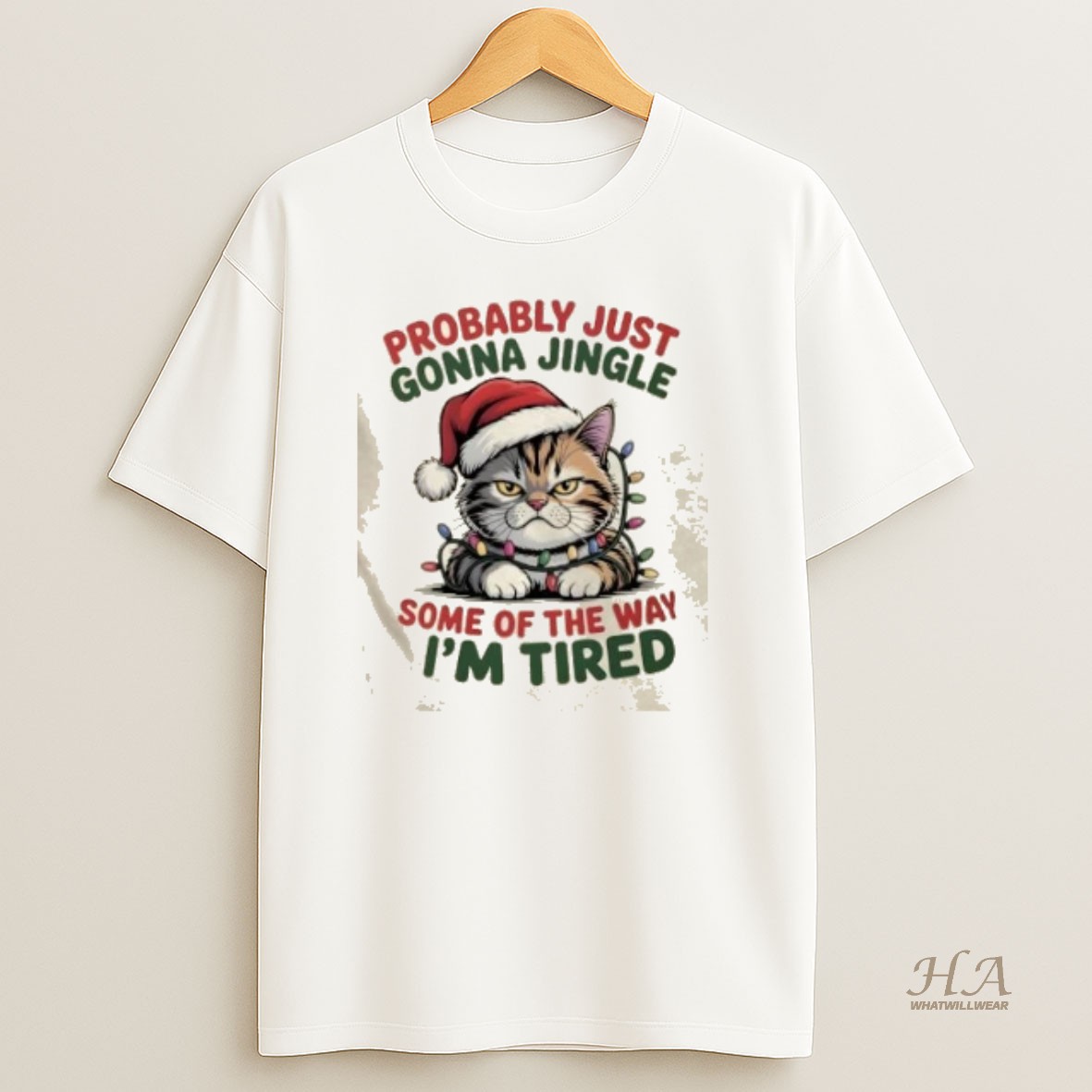 Official Tired Cat Christmas Festive Lazy Cat T Shirt