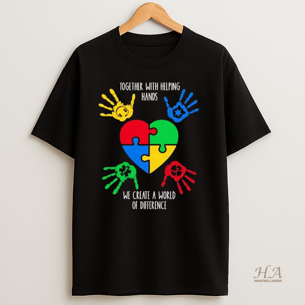 Official Together With Helping Hands Create World Of Difference Autism Awareness T Shirt