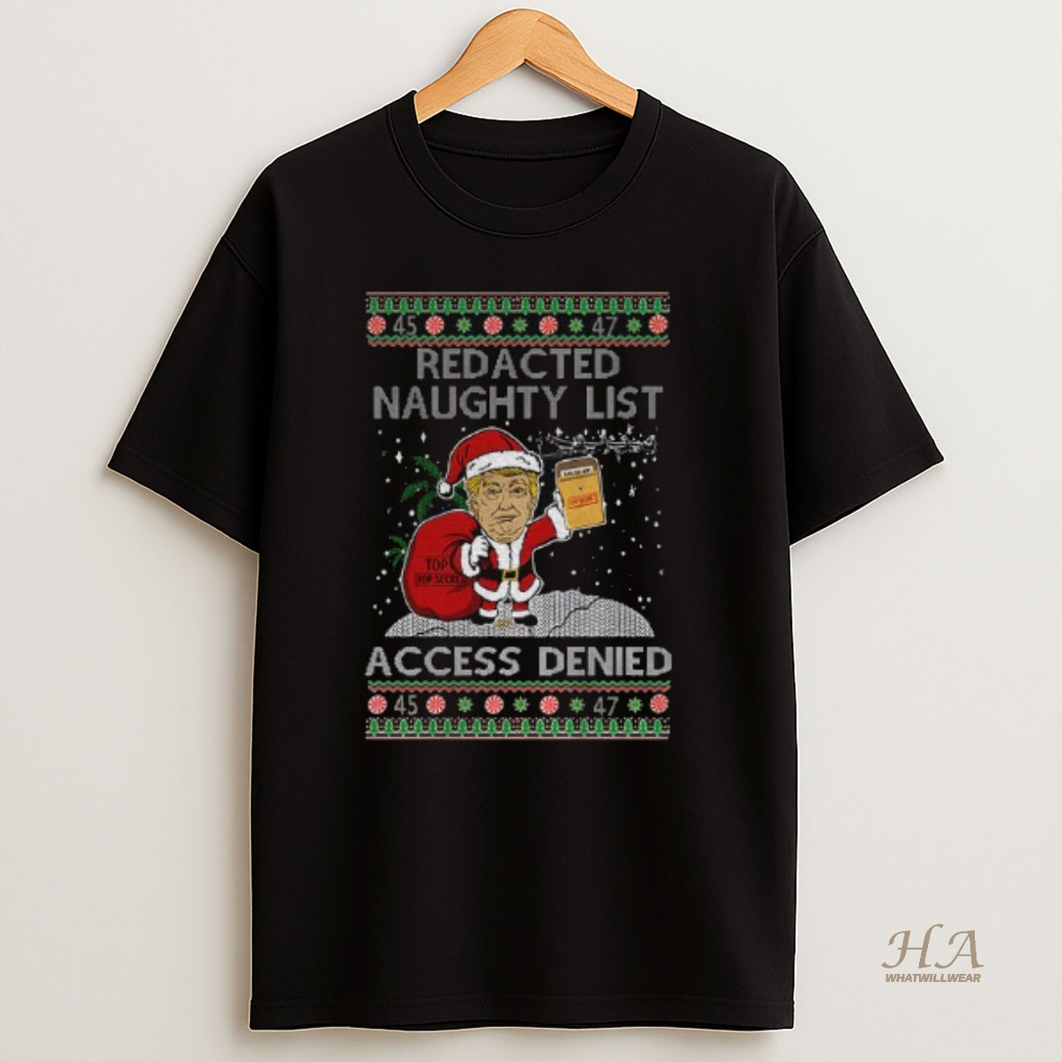 Official Trump Redacted Naughty List Access Denied Ugly Christmas T Shirt