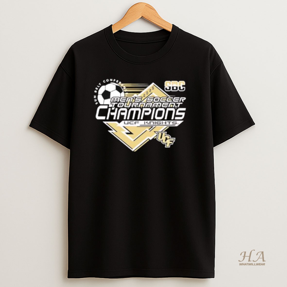 Official Ucf Knights 2025 Sun Belt Conference Mens Soccer Tournament Champions T Shirt