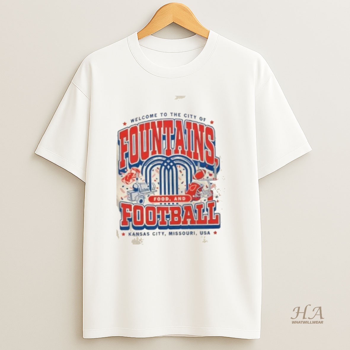 Official Welcome To The City Of Fountains Food And Football Kansas City Missouri Usa T Shirt